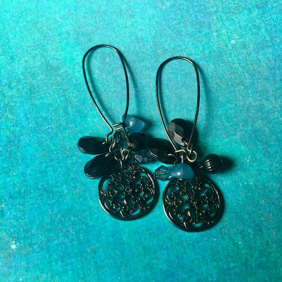 Jewelry - Victorian Inspired Blue & Black Bobble Earrings